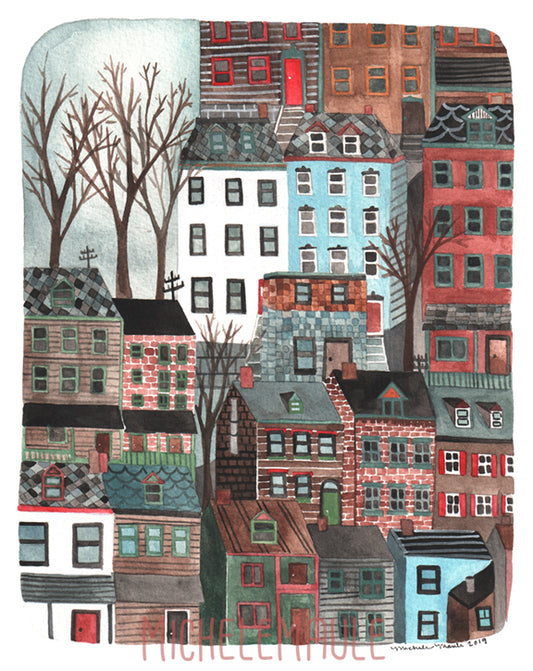 Pittsburgh Row Homes 8x10 Illustrated Print