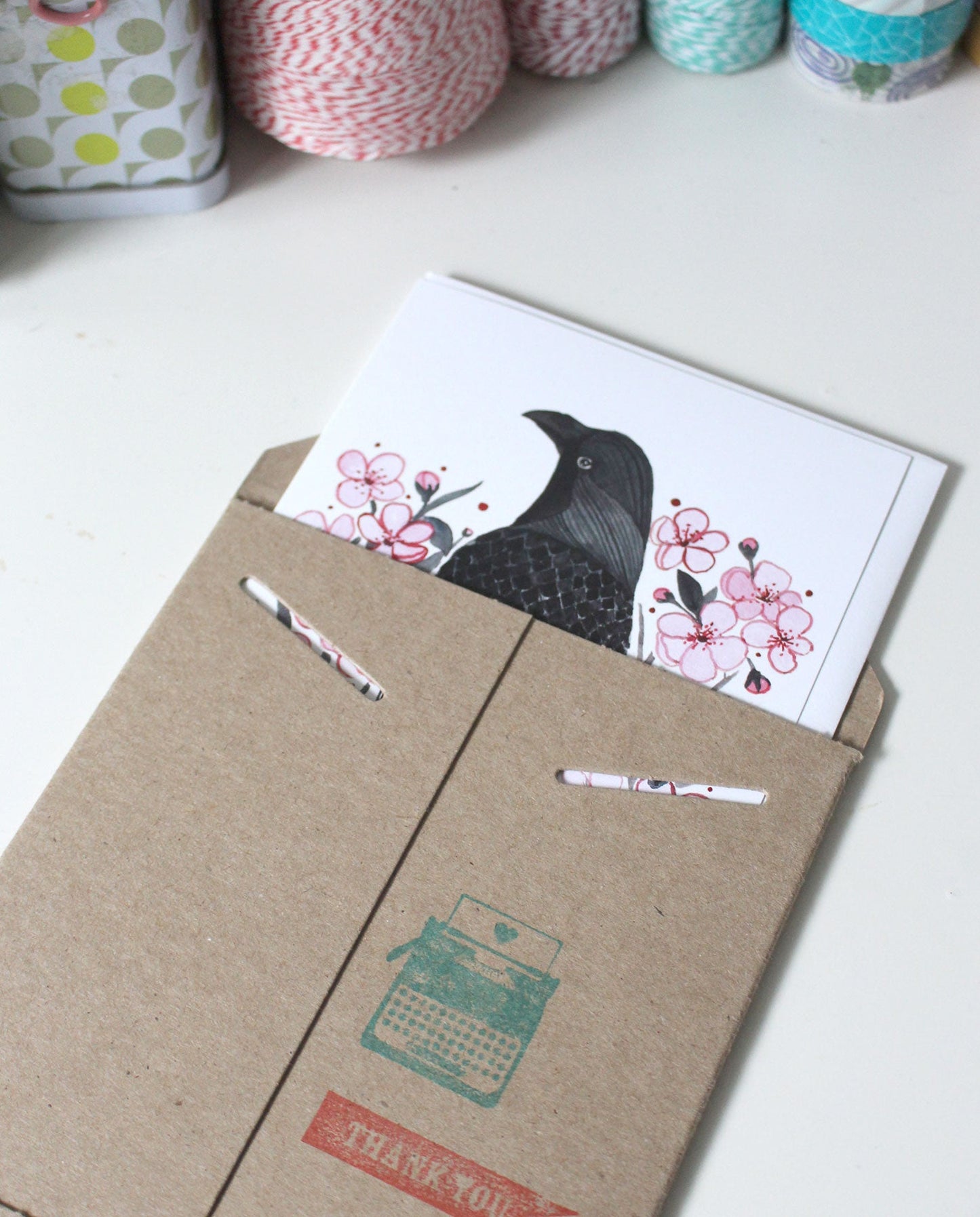Greeting Card - Crow with Blossoms
