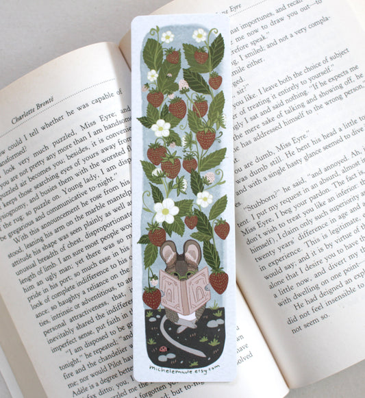 Mouse and Strawberries Illustrated Bookmark