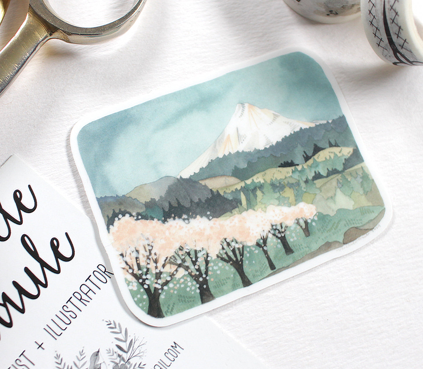 Vinyl Stickers - Mt Hood with Cherry Blossoms