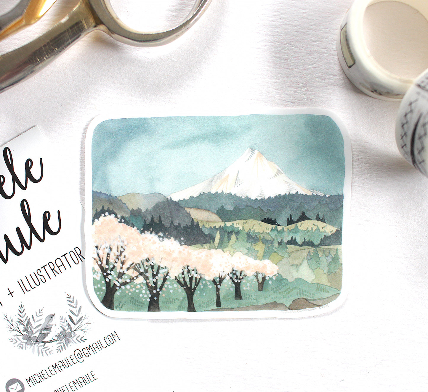 Vinyl Stickers - Mt Hood with Cherry Blossoms