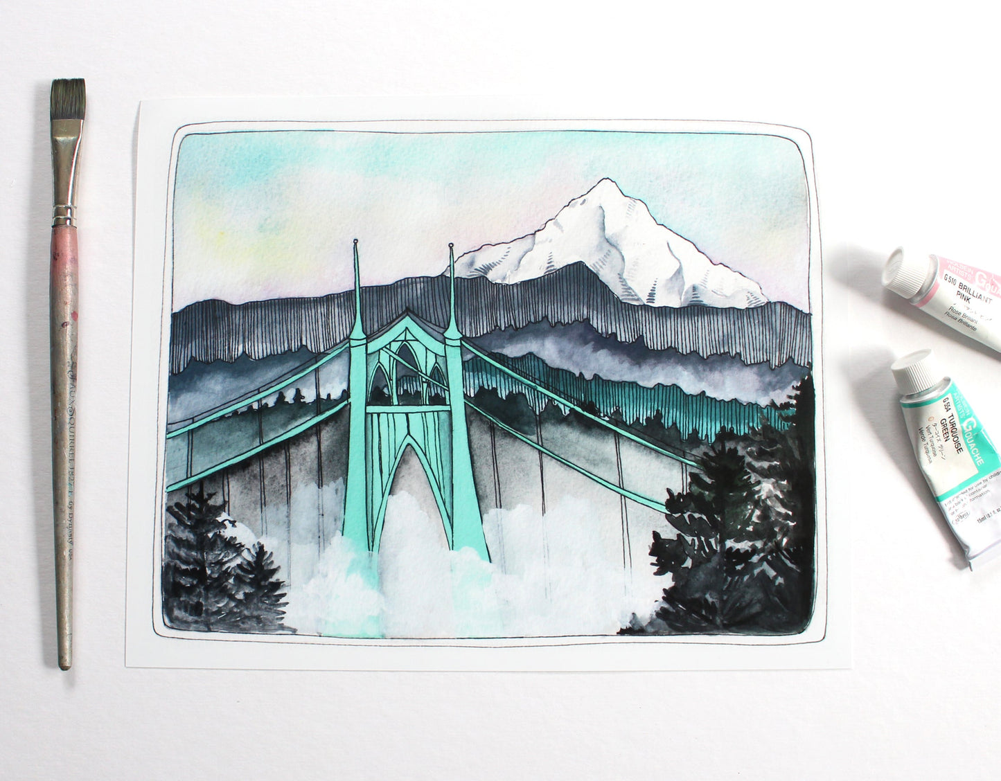 St Johns Bridge with Mt Hood - 8x10" Print