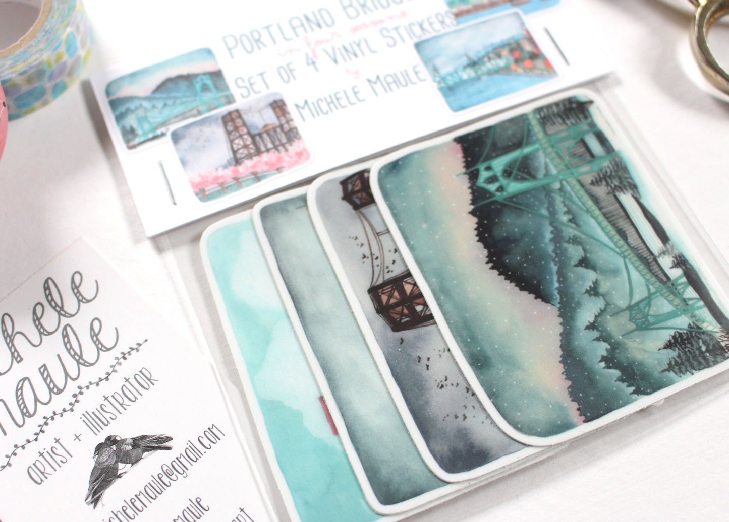 Set of Four Portland Bridge Stickers