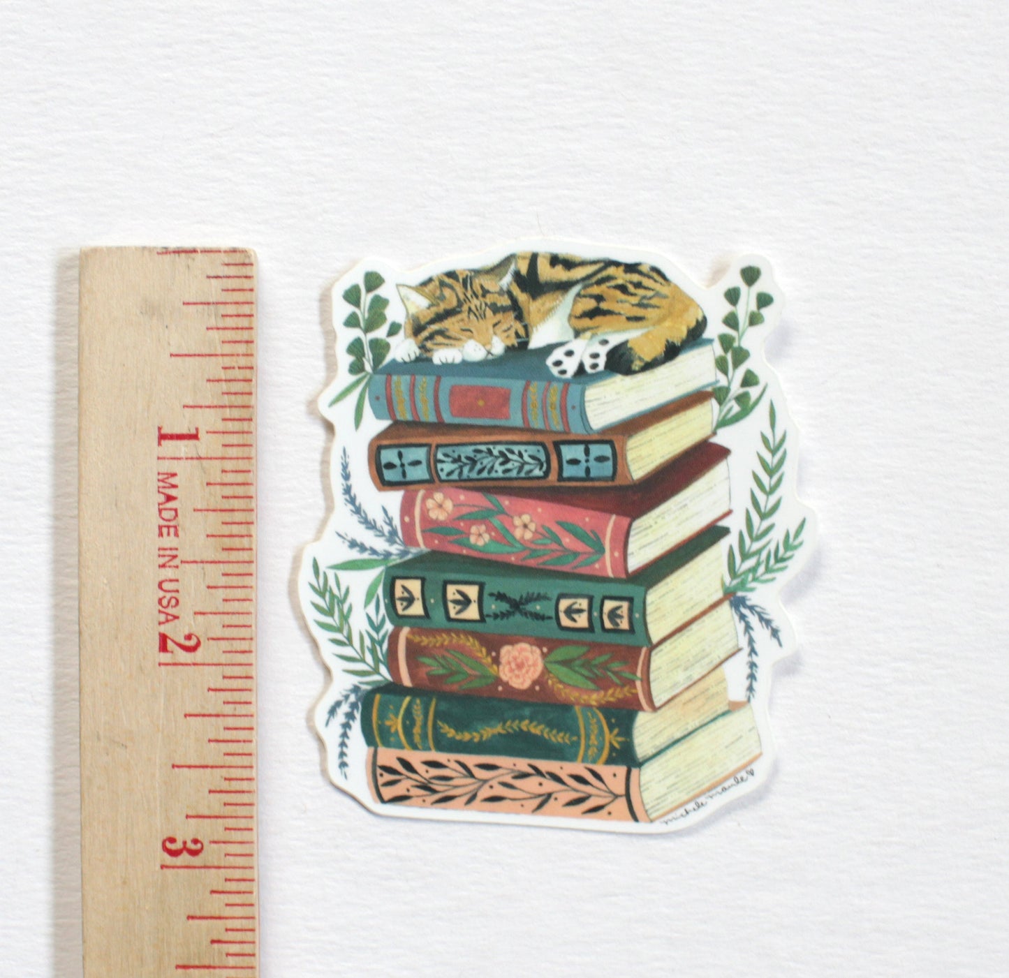 Vinyl Sticker - Cat Nap on Books