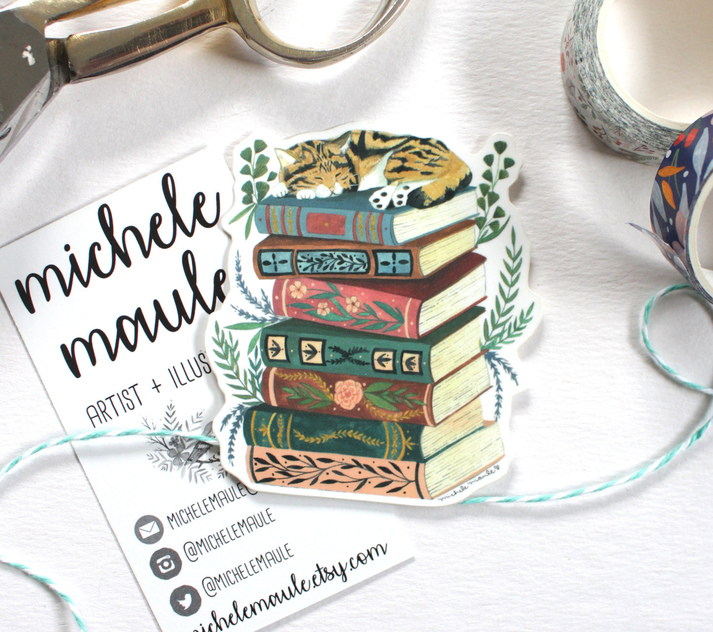 Vinyl Sticker - Cat Nap on Books