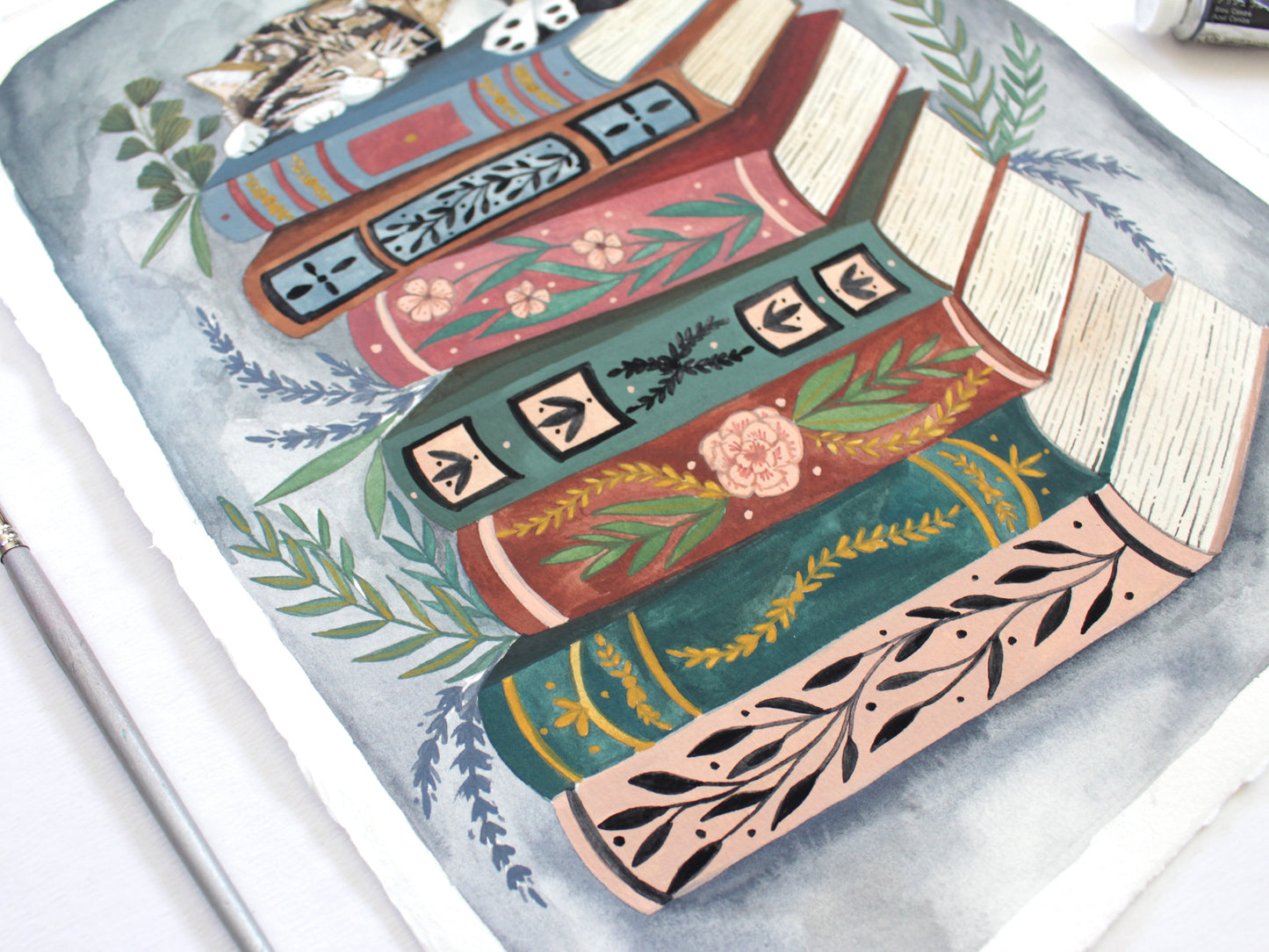 Original Gouache Painting - Read a Book, Take a Nap