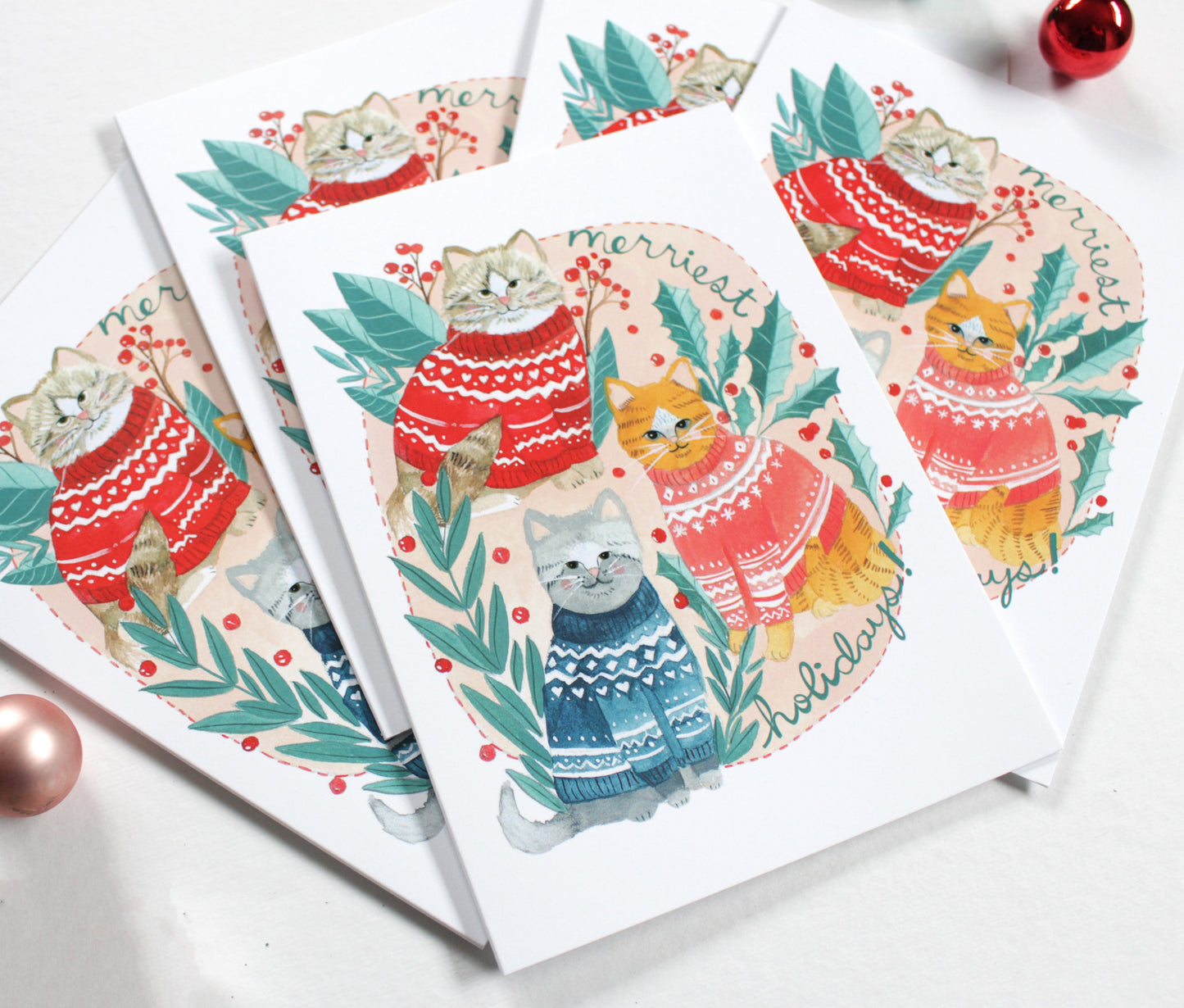 Set of Five Cats in Holiday Sweater Cards