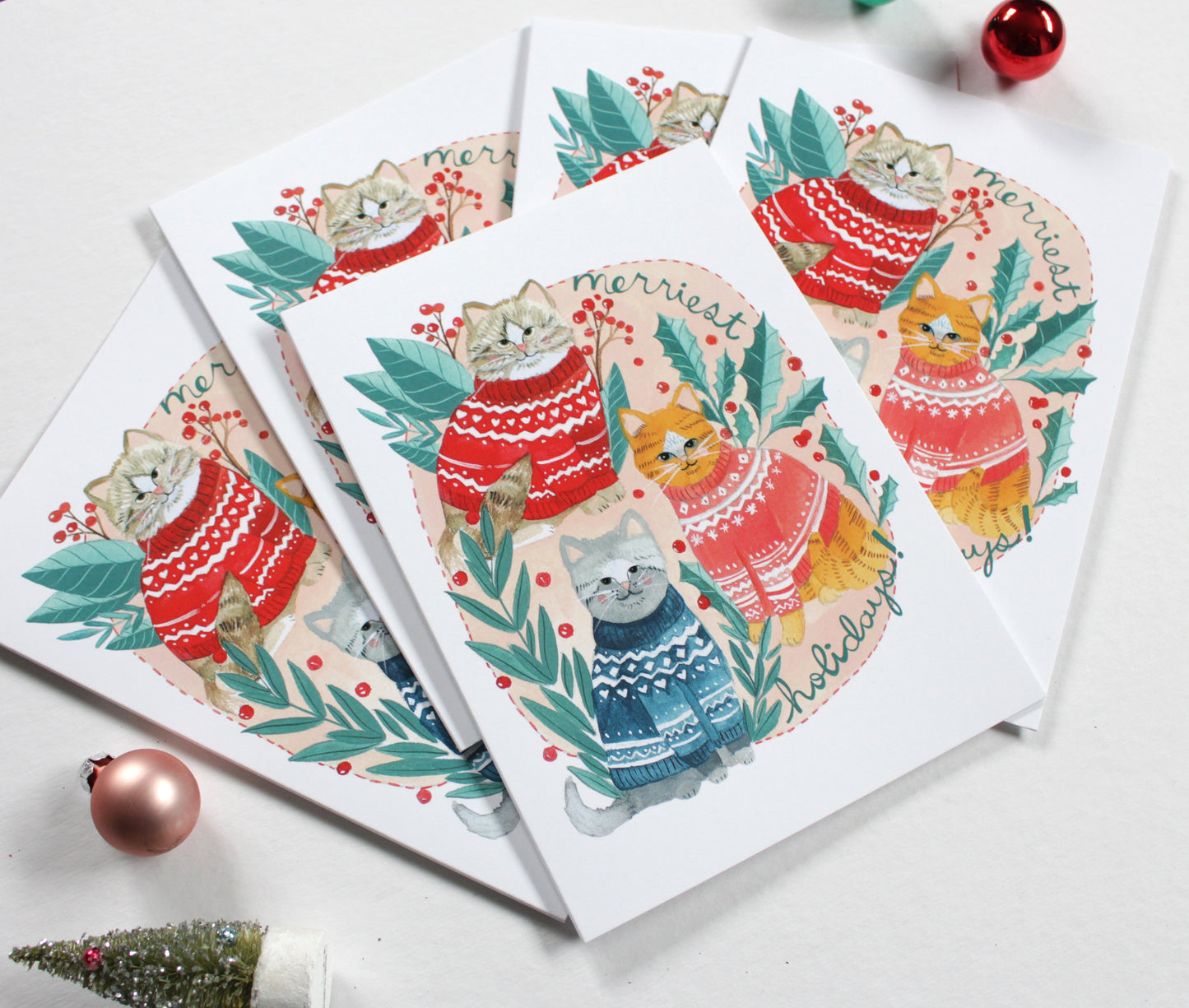 Set of Five Cats in Holiday Sweater Cards