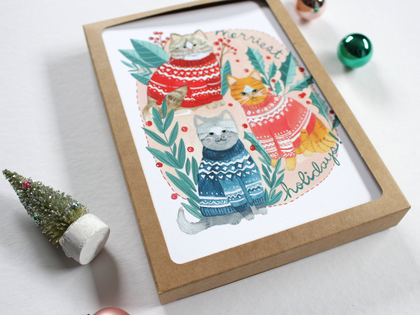 Set of Five Cats in Holiday Sweater Cards