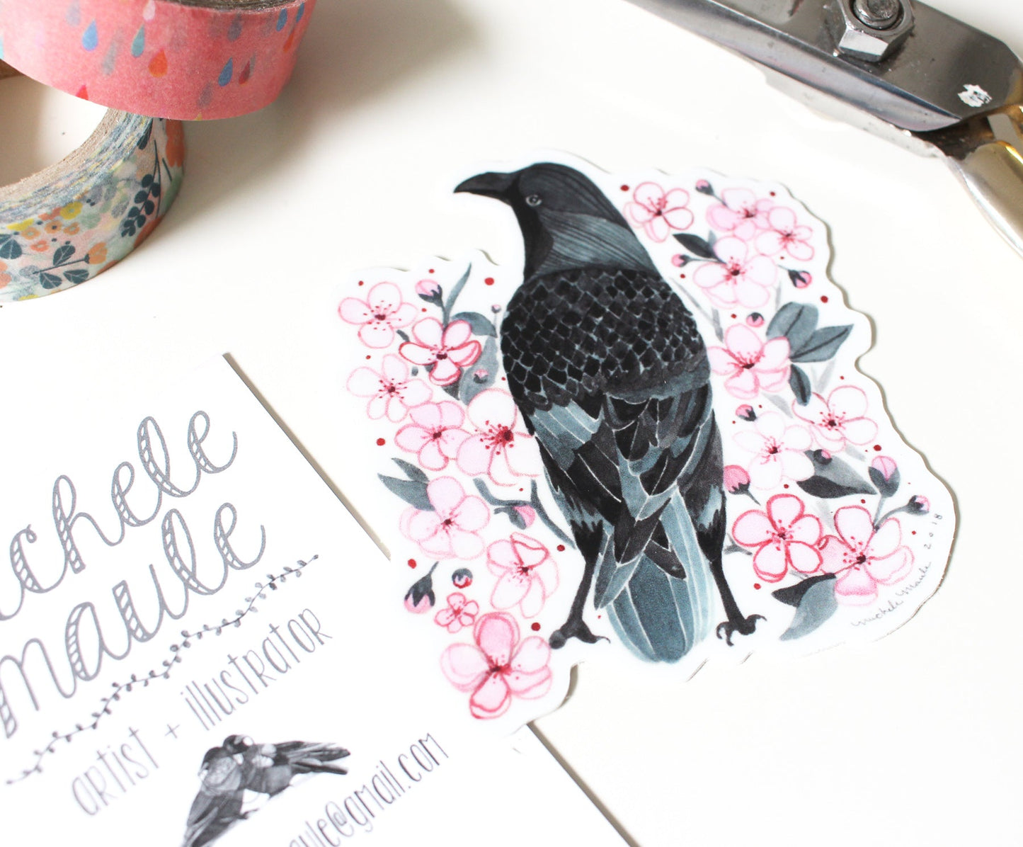 Single Sticker - Crow with Blossoms
