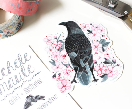 Single Sticker - Crow with Blossoms