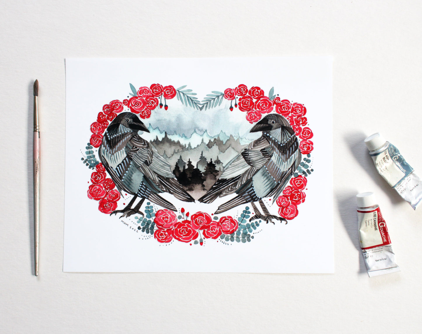 8x10 Print - Crows and Roses