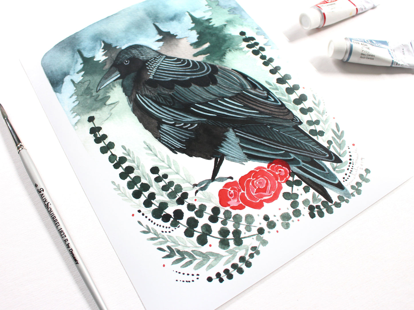8x10 Print - Crow with Roses