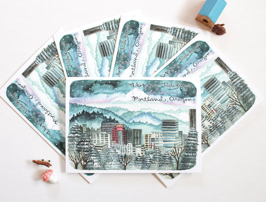 Set of Portland Oregon Holiday Cards - Happy Holidays from Portland