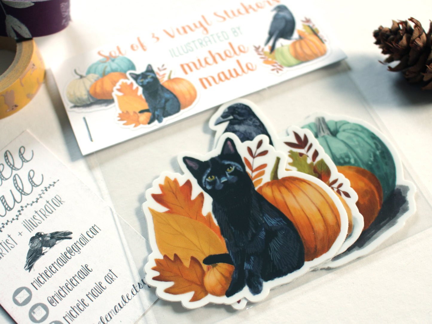 Set of Three Autumn Vinyl Stickers