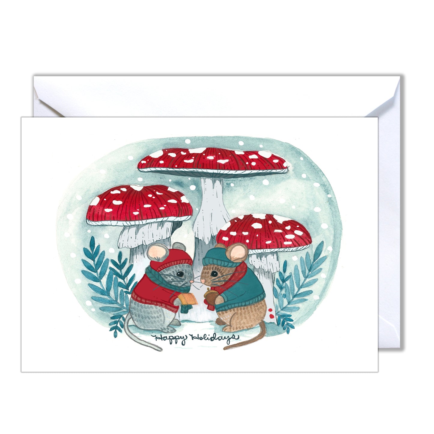 Set of Five Blank Holiday Cards - Happy Holiday Mice