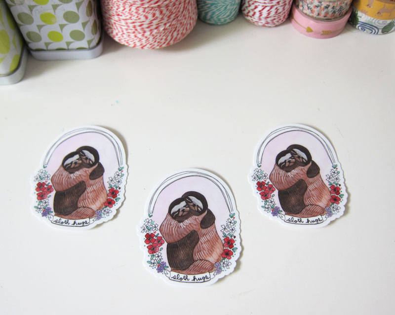 Set of Three Sloth Hugs Stickers