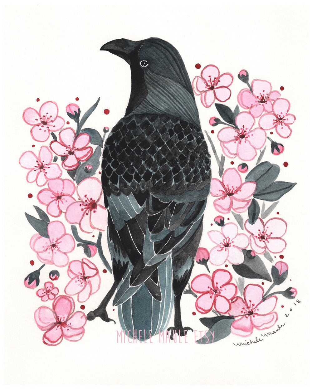 8x10 Print - Crow and Blossoms