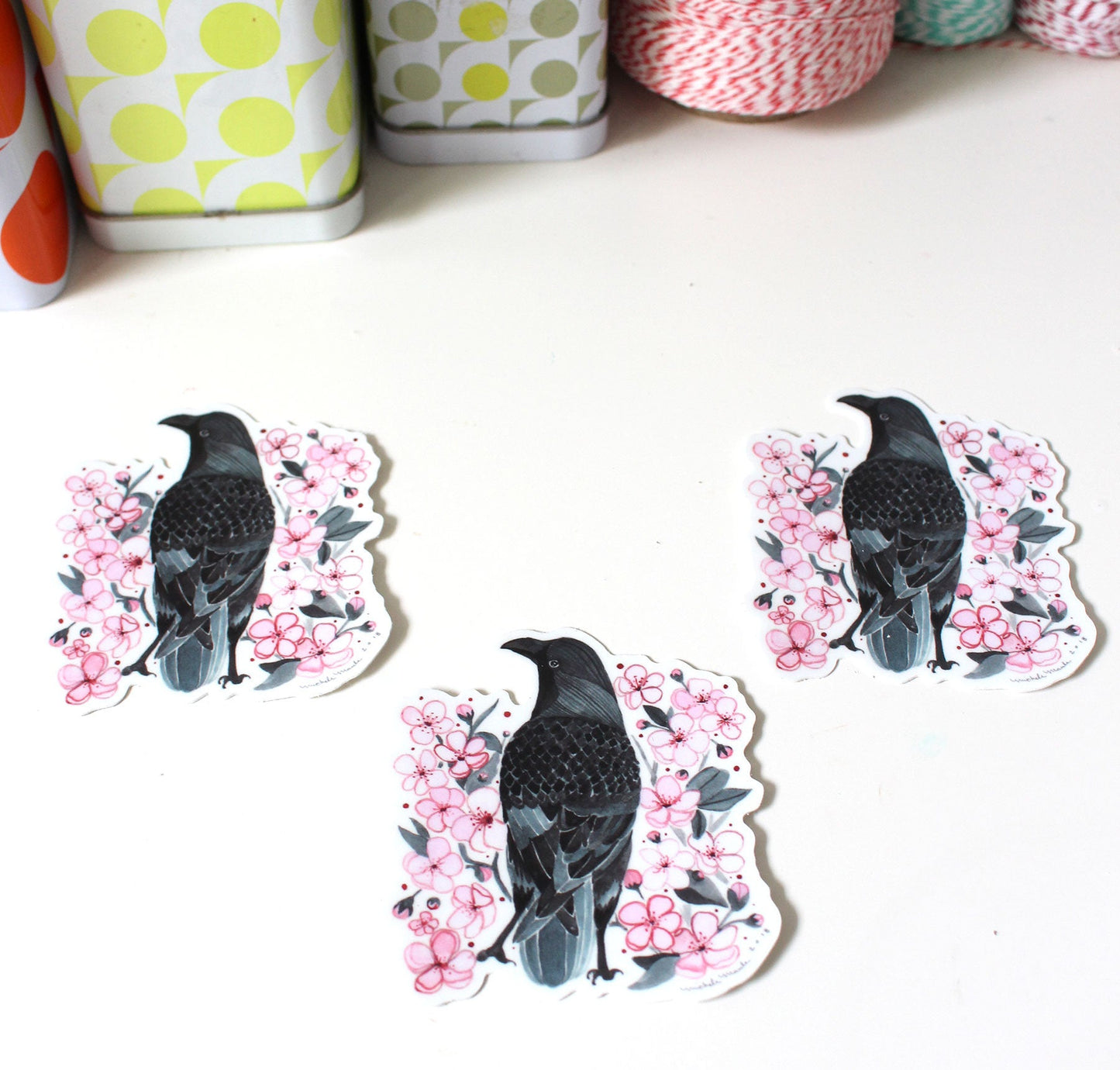 Set of Three Crow and Blossoms