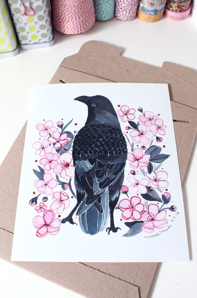 8x10 Print - Crow and Blossoms
