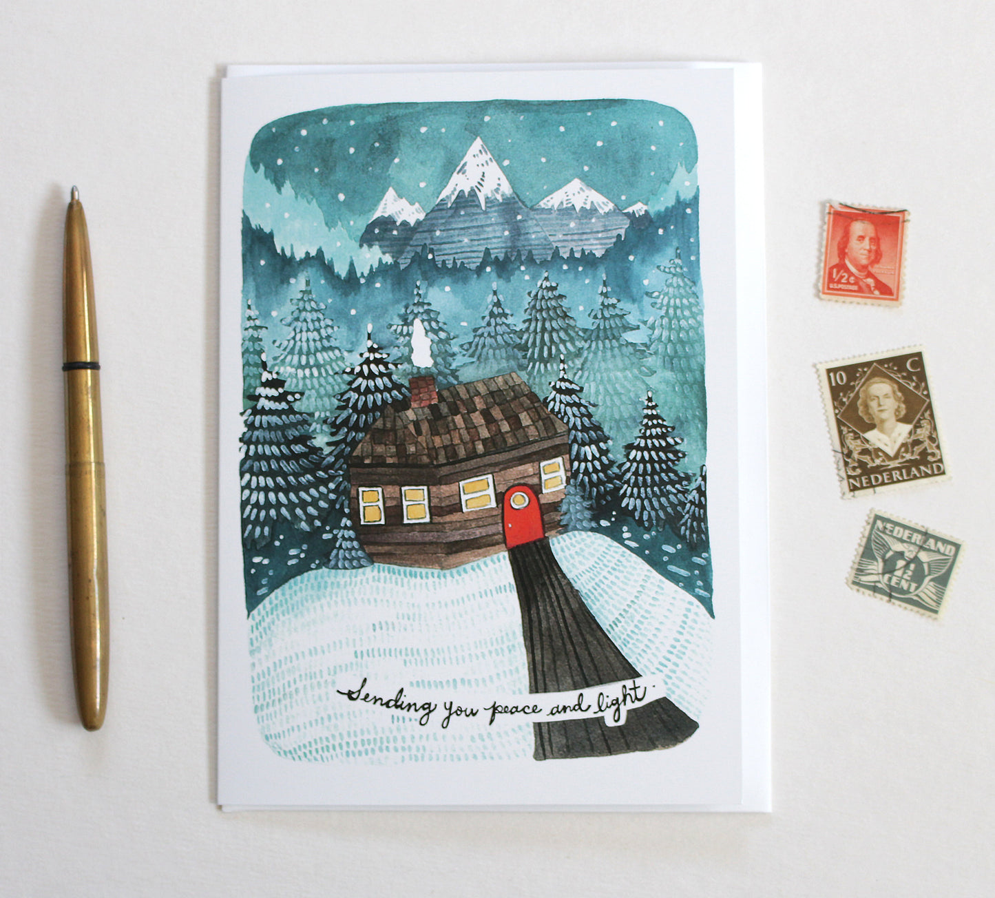 Holiday Card - Peace and Light Cabin