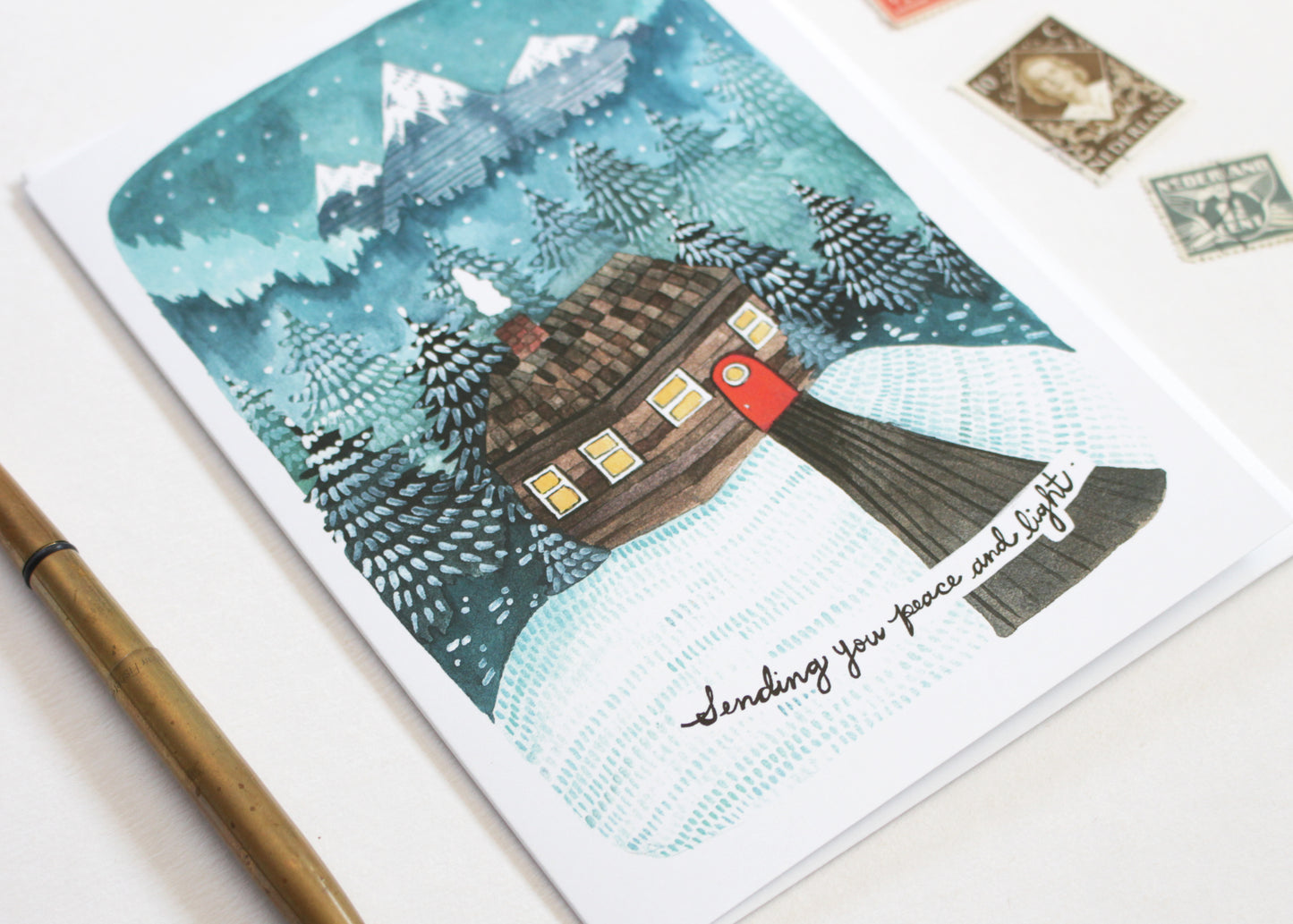 Set of 5 Holiday Cards - Sending You Peace and Light