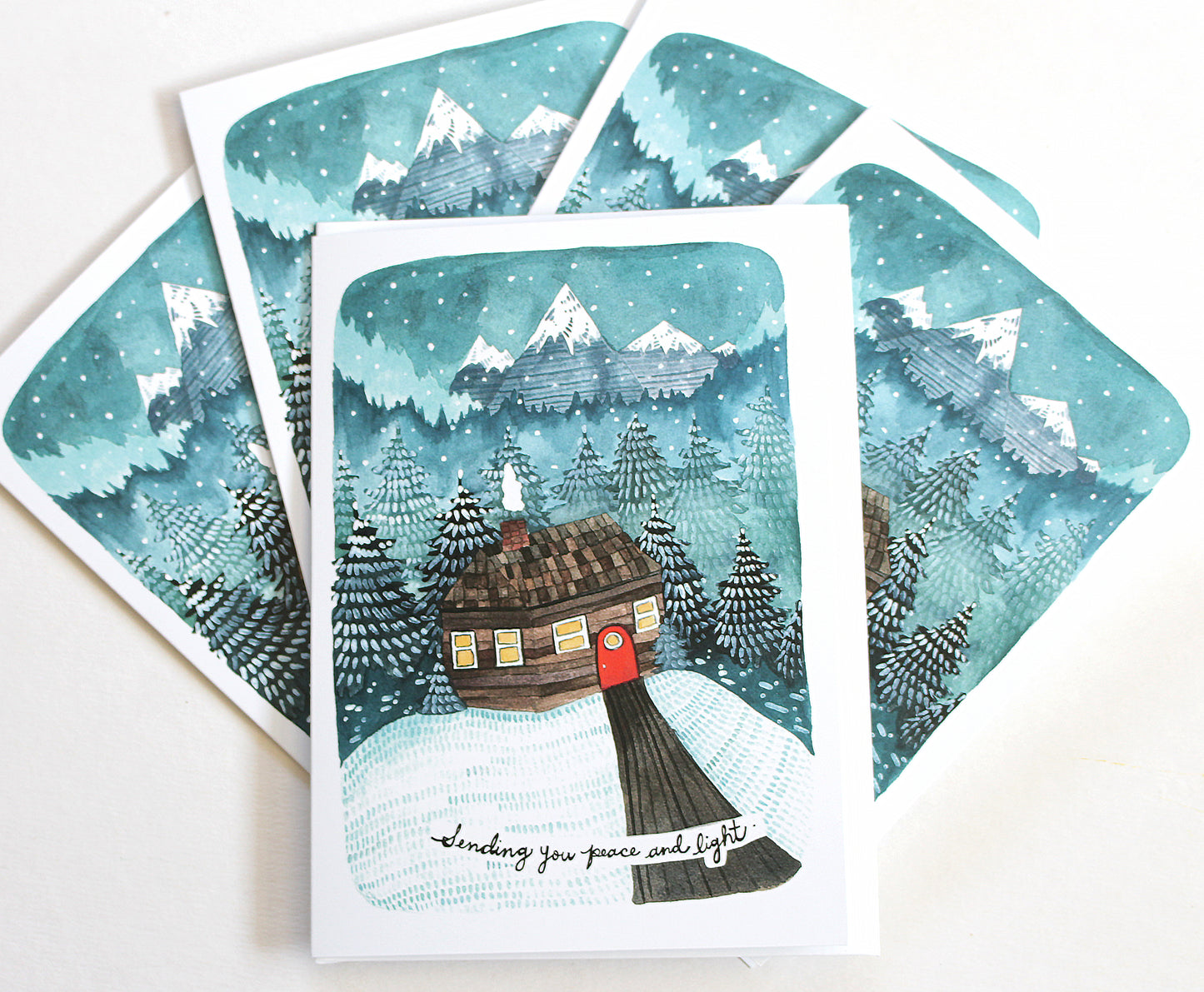 Set of 5 Holiday Cards - Sending You Peace and Light