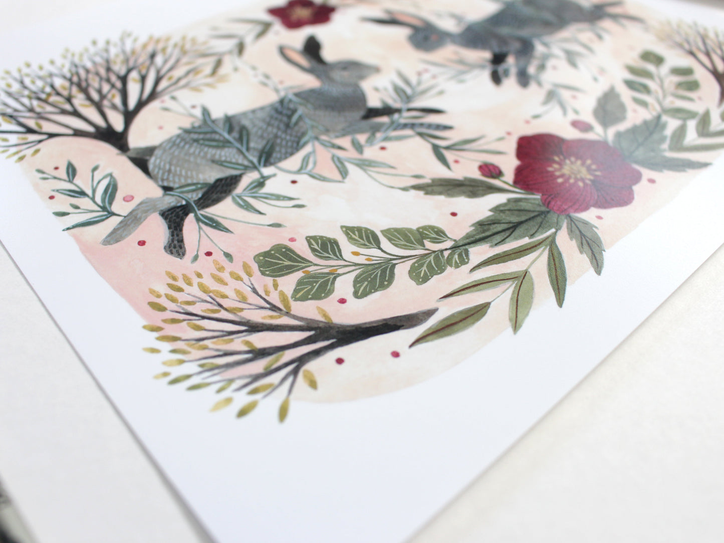 8x10 Print - Rabbit and Floral Illustration