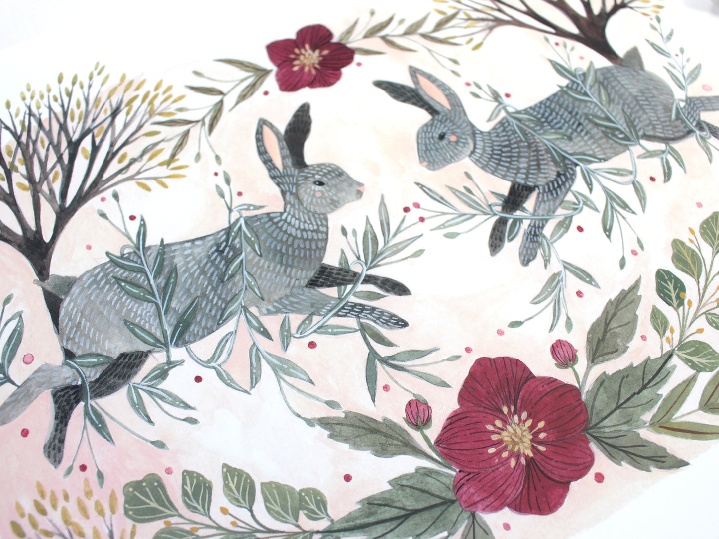 11x14 Print - Two Spring Rabbits with Trees