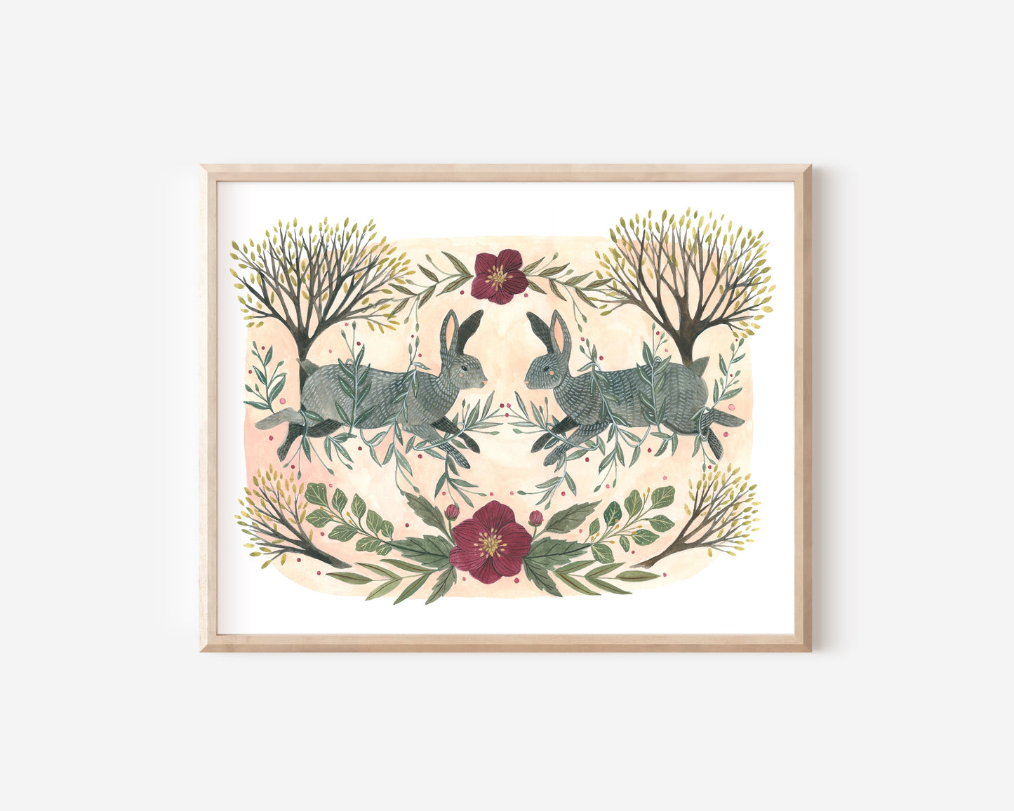 11x14 Print - Two Spring Rabbits with Trees