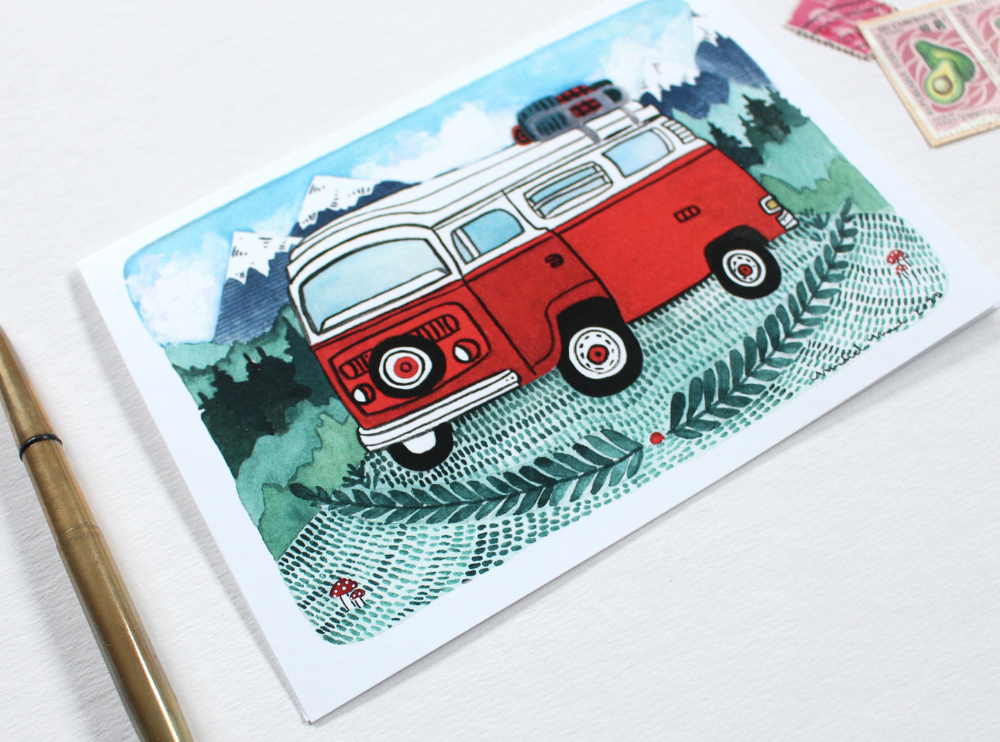 Greeting Card - Red Camper Van