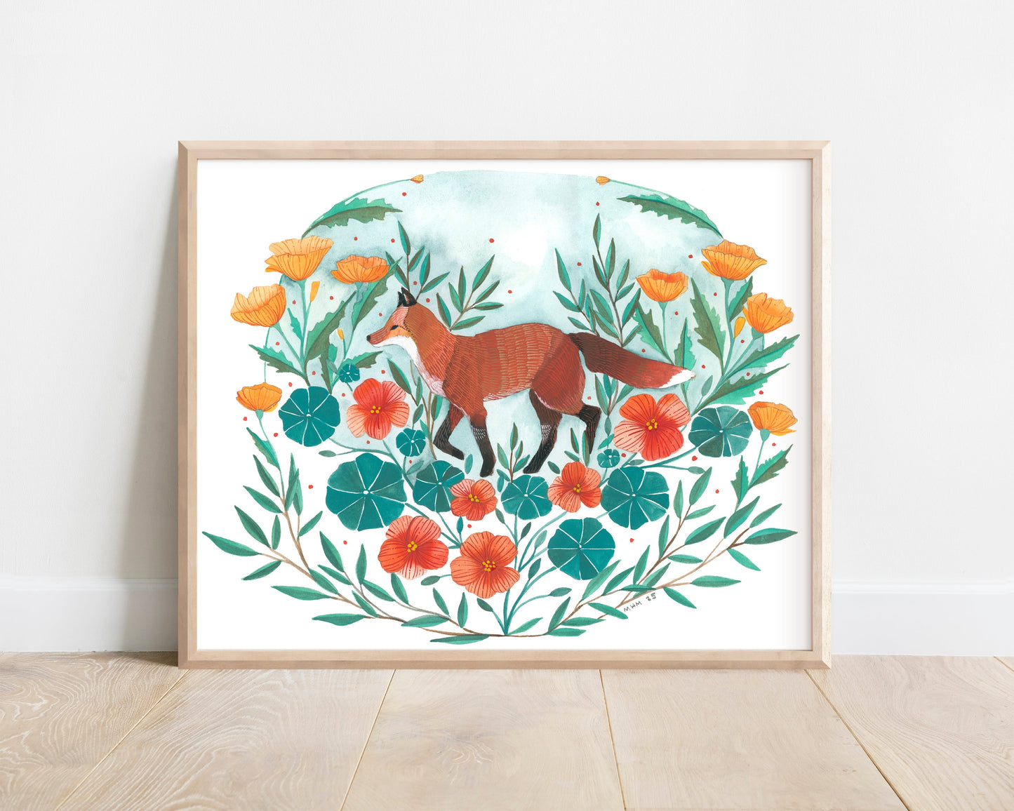 8x10 Print - Red Fox with Nasturtiums