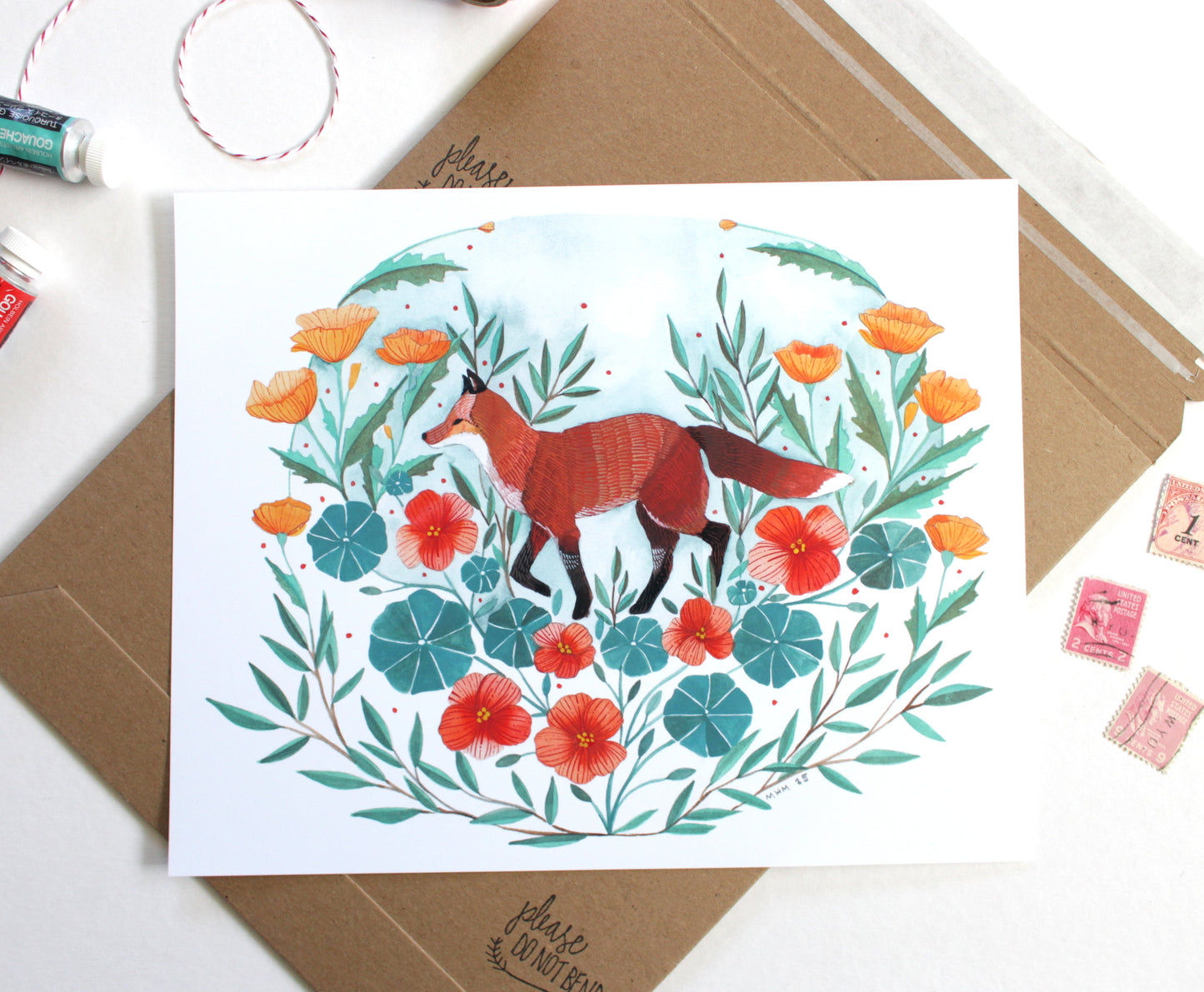 8x10 Print - Red Fox with Nasturtiums