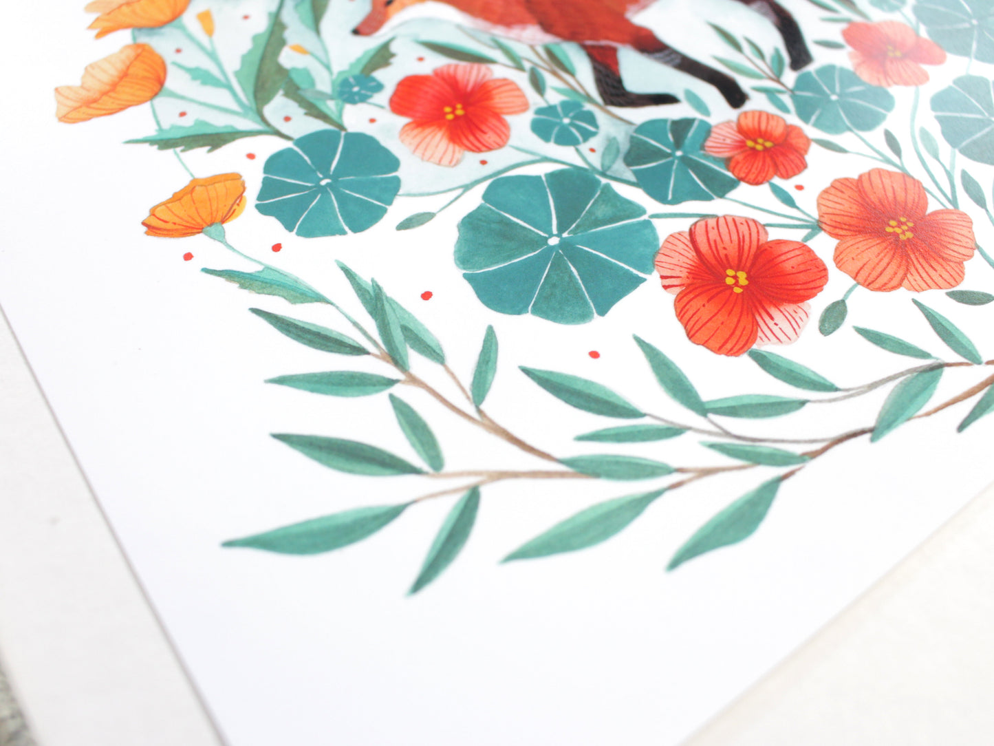 8x10 Print - Red Fox with Nasturtiums