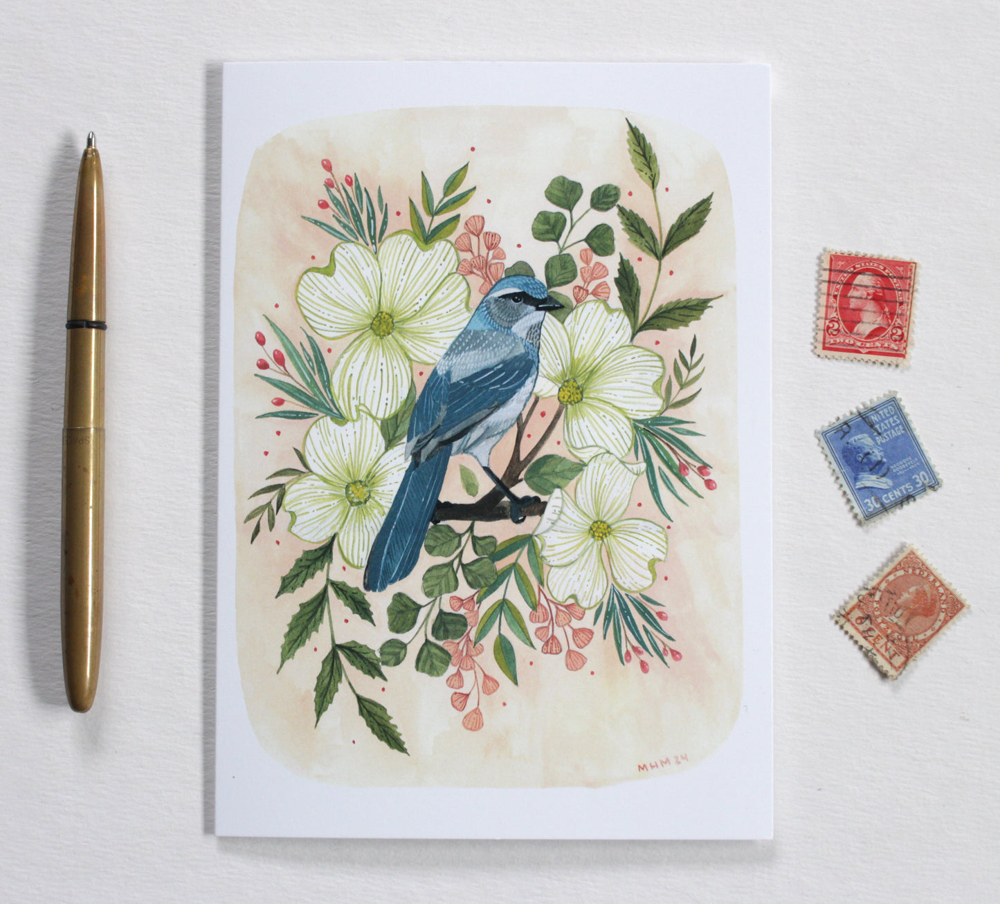 Blank Everyday Card - Scrub Jay and Dogwood