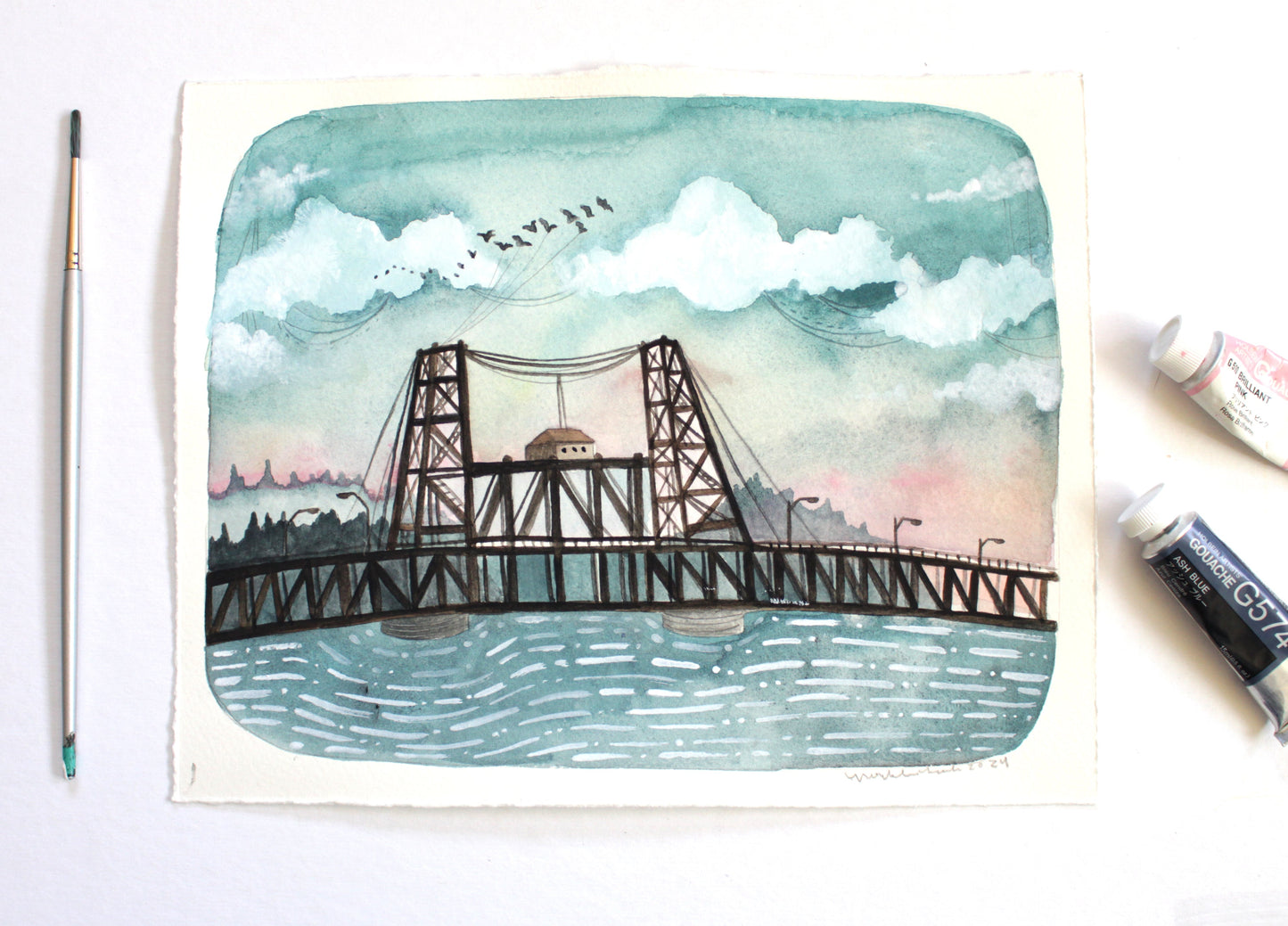 Original Portland Oregon Watercolor Painting - Steel Bridge