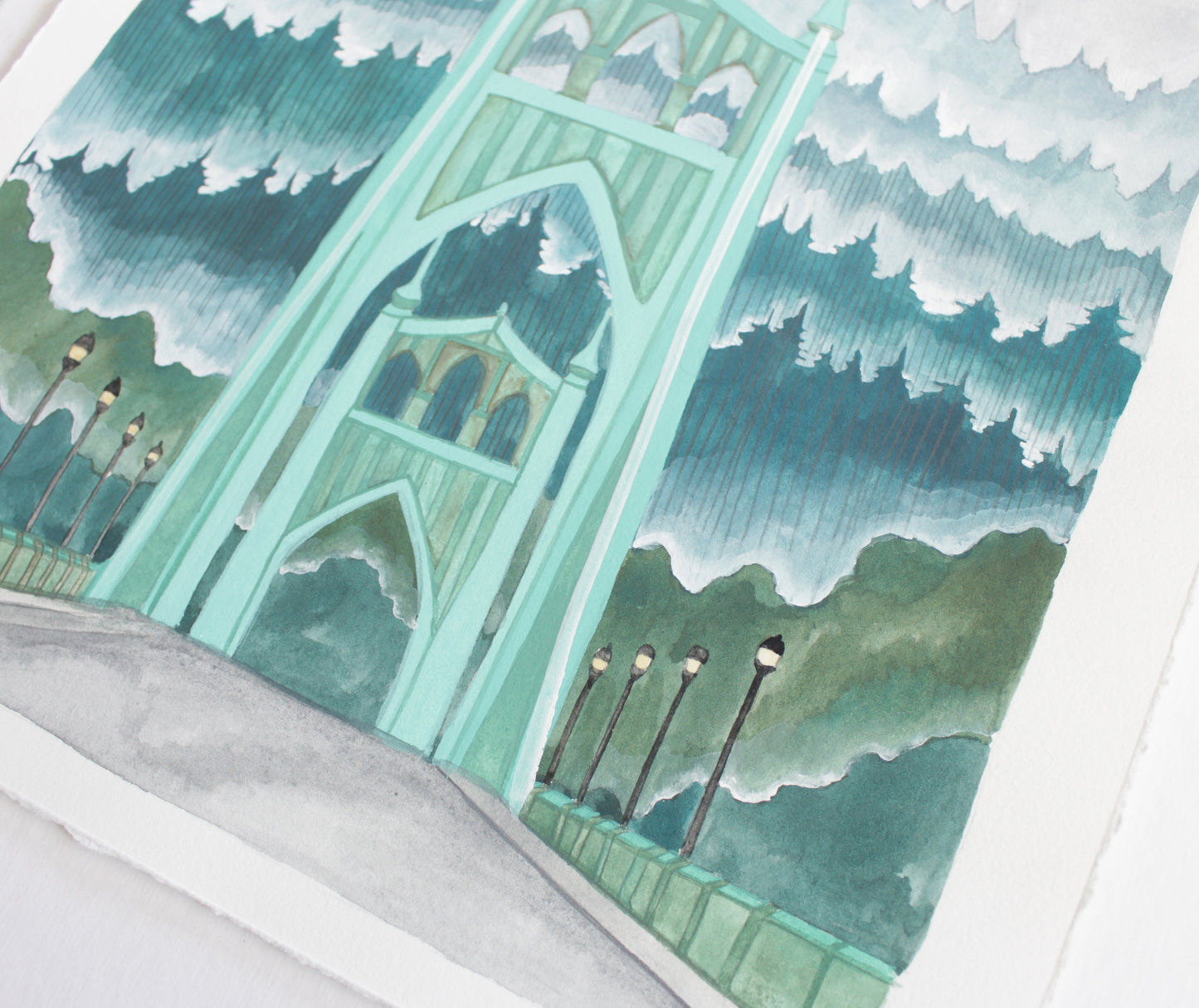 Original Gouache Portland Oregon Painting - St Johns Bridge