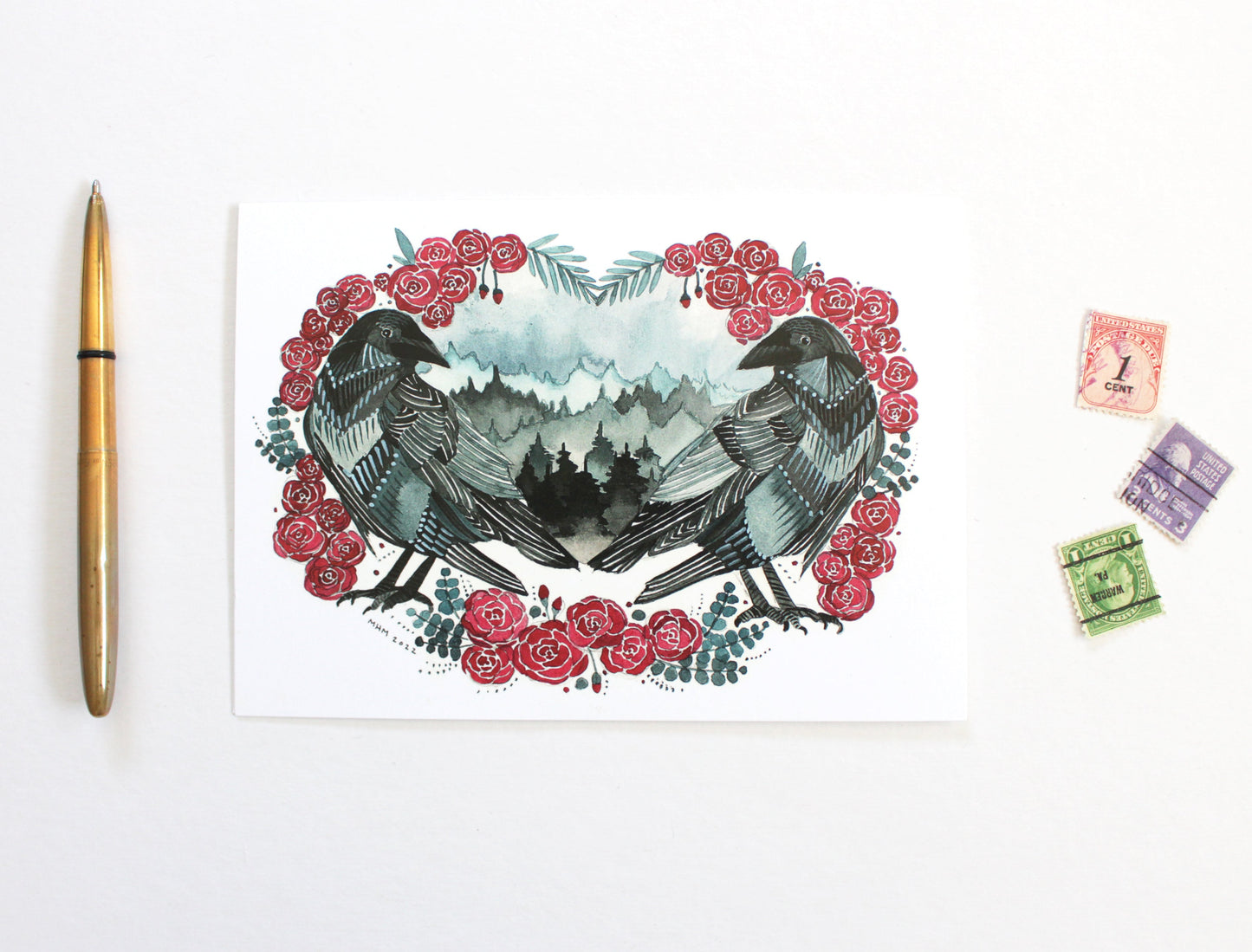 Greeting Card - Crows and Roses