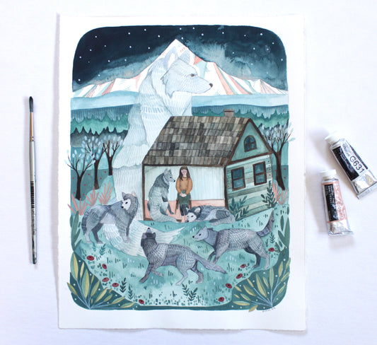 Original Painting - Wolves at the Door