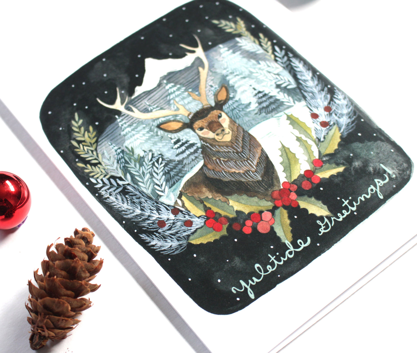 Illustrated Deer Holiday Card - Yuletide Greetings
