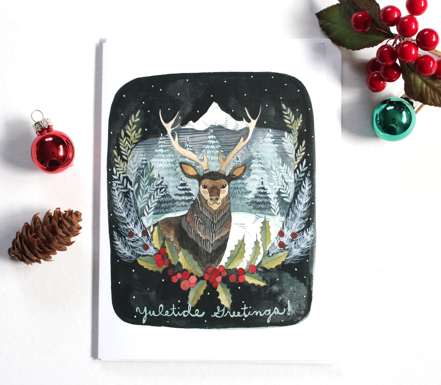 Illustrated Deer Holiday Card - Yuletide Greetings