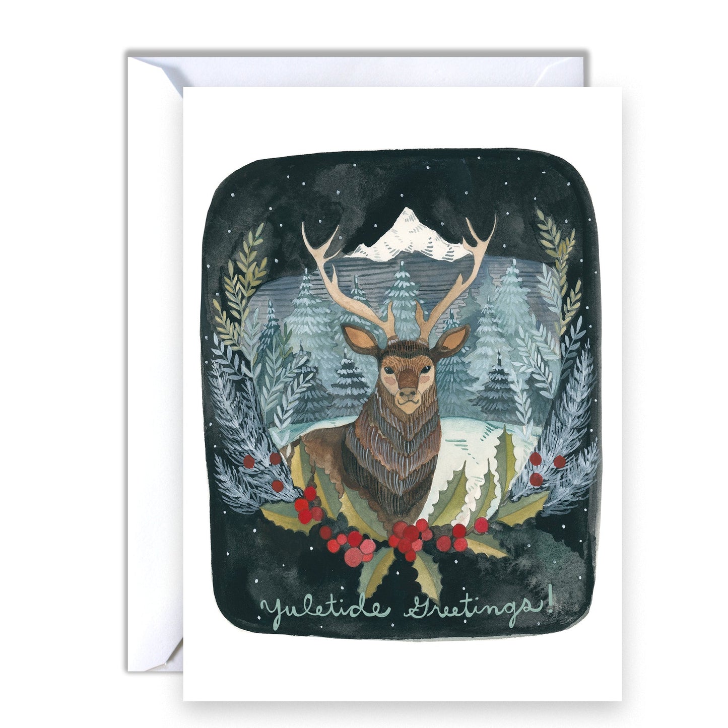Illustrated Deer Holiday Card - Yuletide Greetings