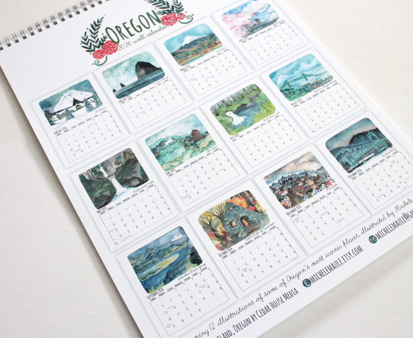 2026 Illustrated Oregon Wall Calendar