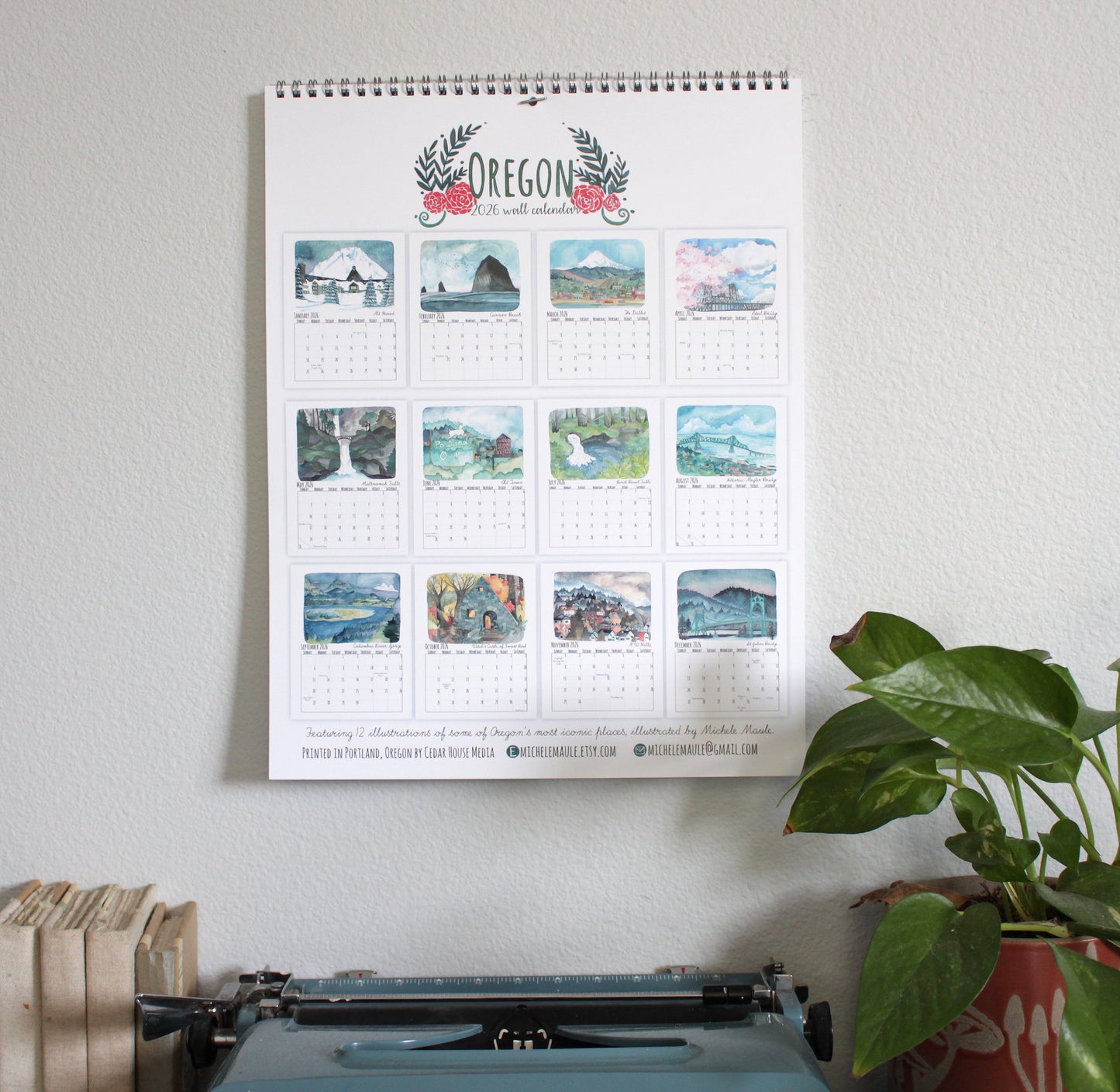 2026 Illustrated Oregon Wall Calendar