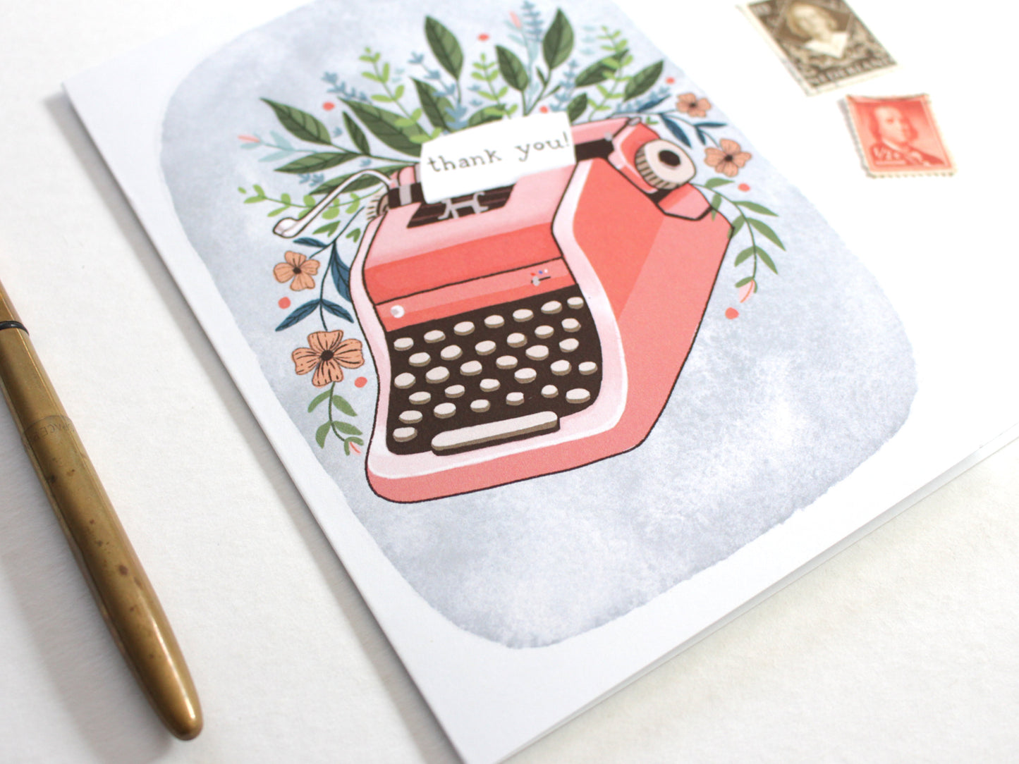 Thank You Card - Pink Typewriter