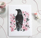 Greeting Card - Crow with Blossoms