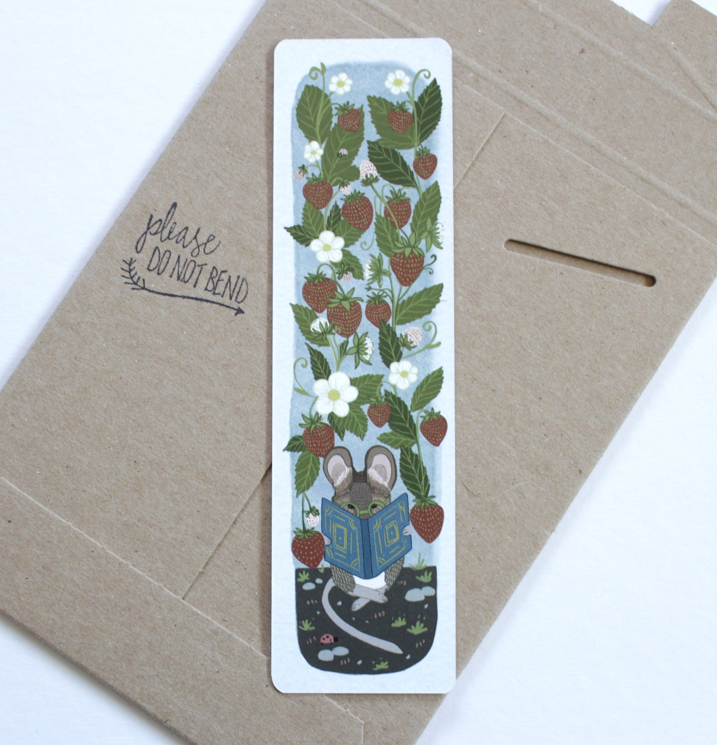 Mouse and Strawberries Illustrated Bookmark