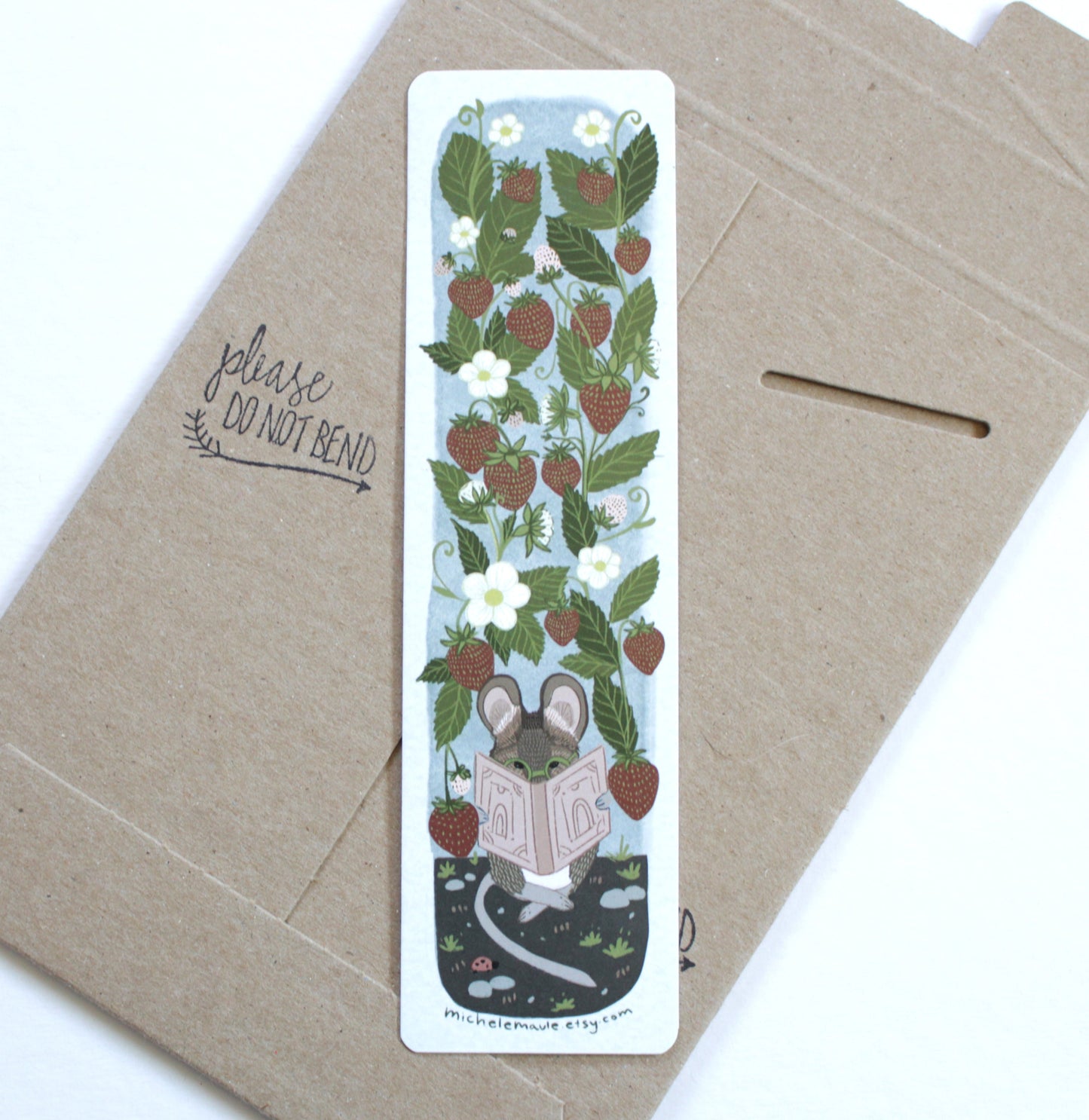 Mouse and Strawberries Illustrated Bookmark