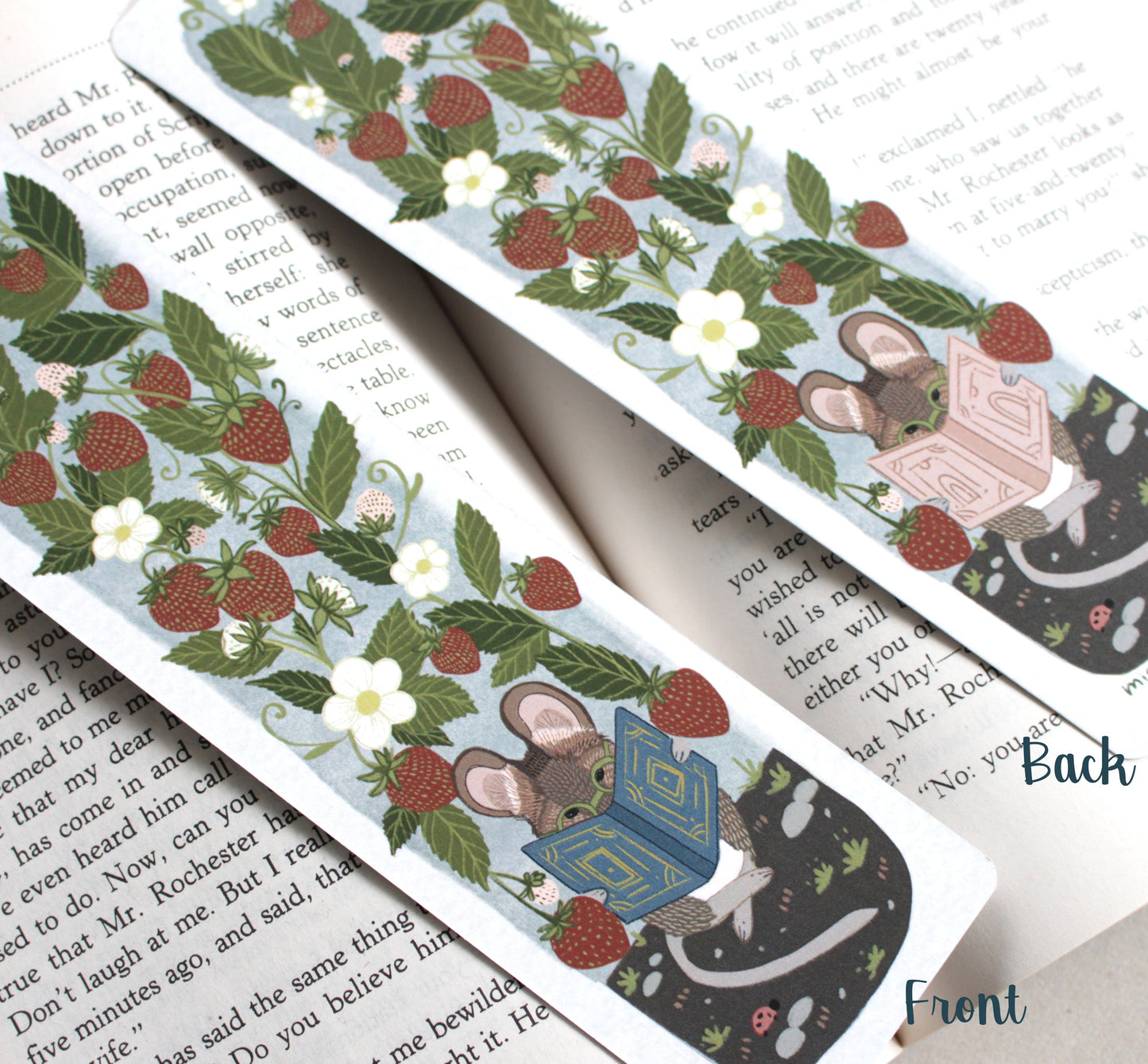 Mouse and Strawberries Illustrated Bookmark