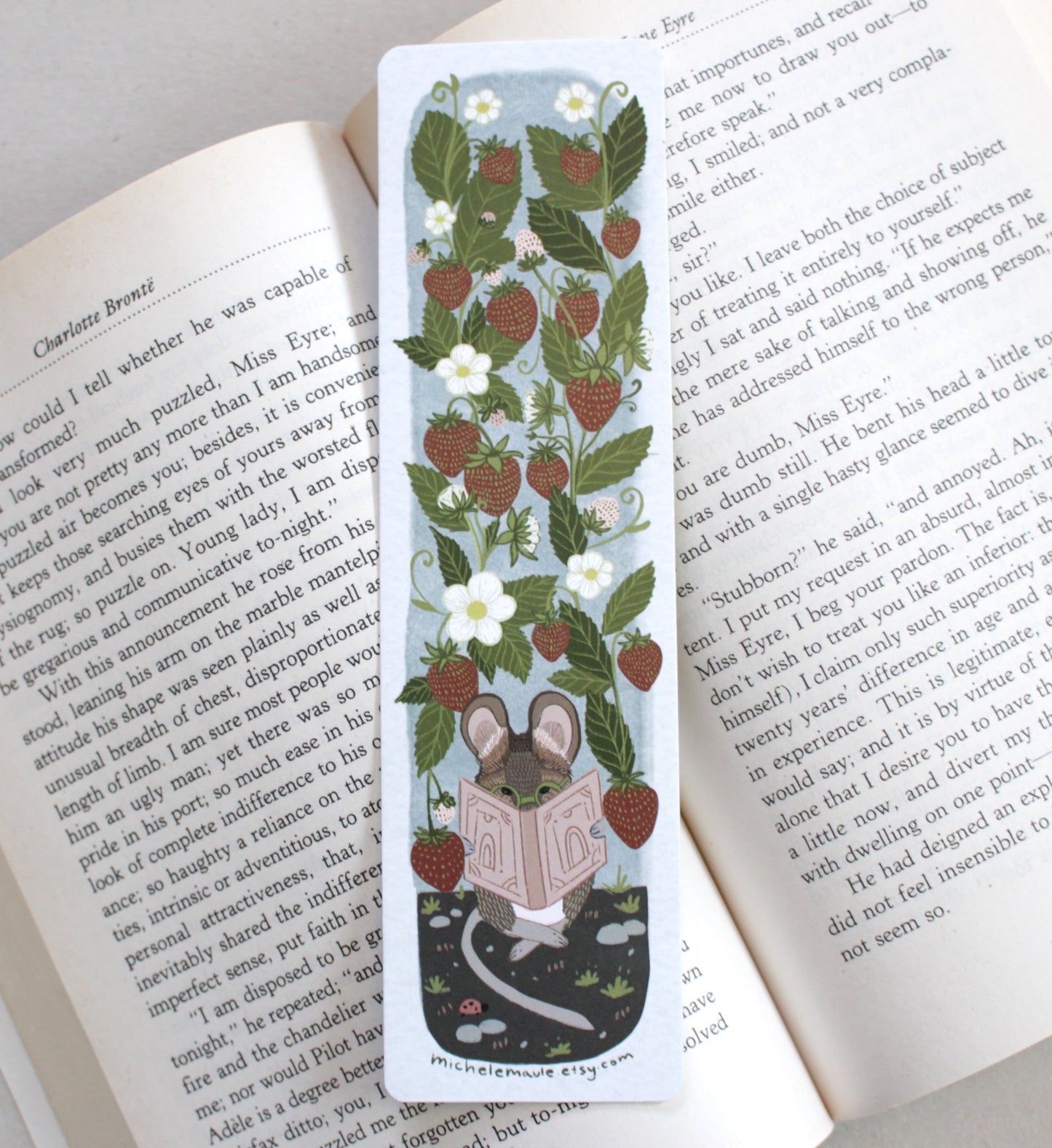Mouse and Strawberries Illustrated Bookmark